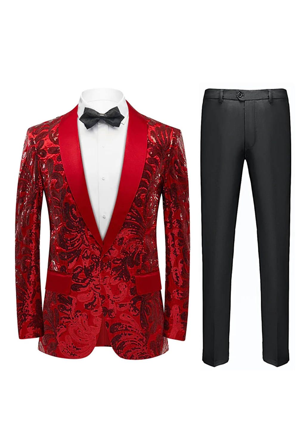 Men's Prom Suits with Red Glitter Sequins