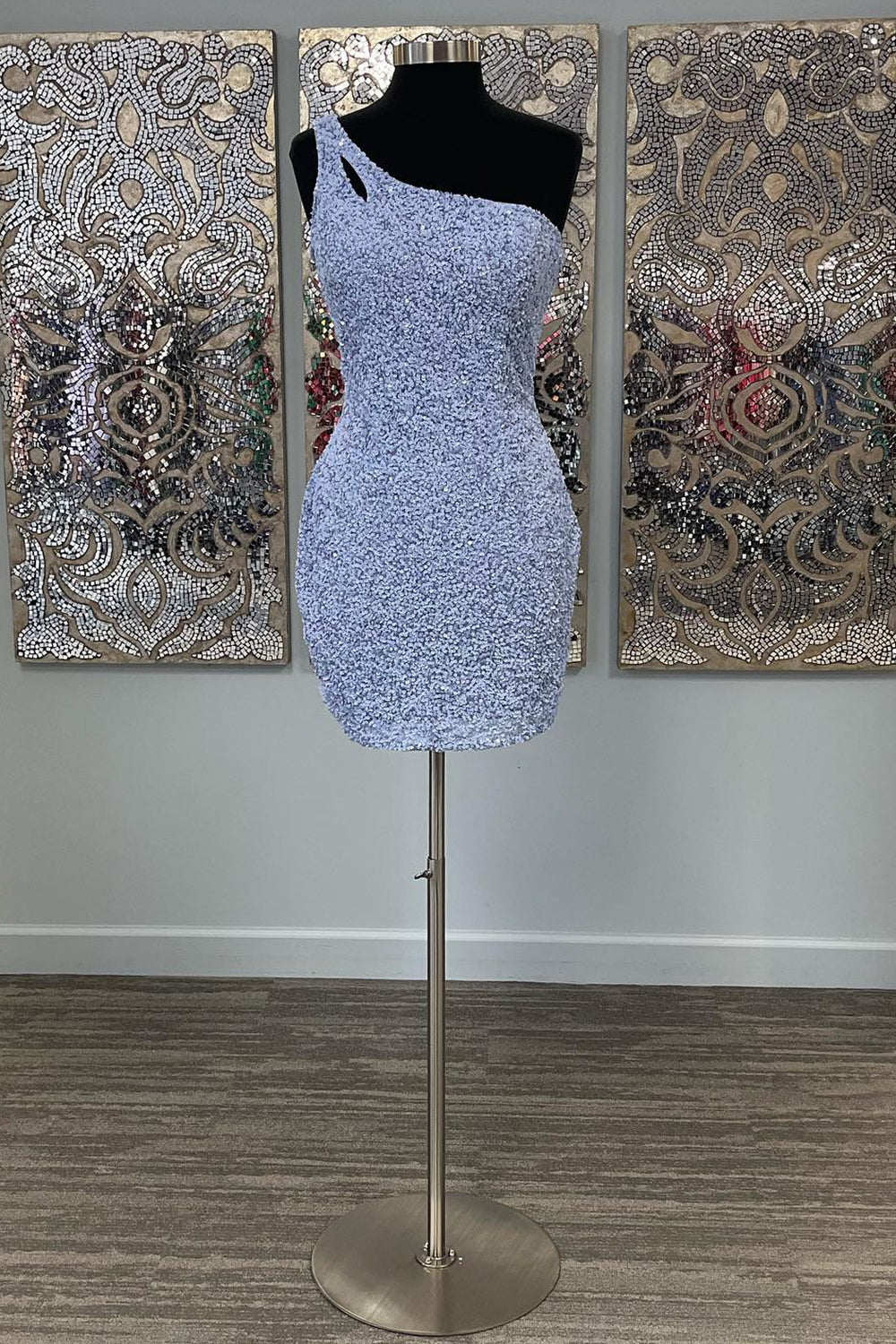 Bodycon One Shoulder Orange Sequins Open Back Short Cocktail Dress