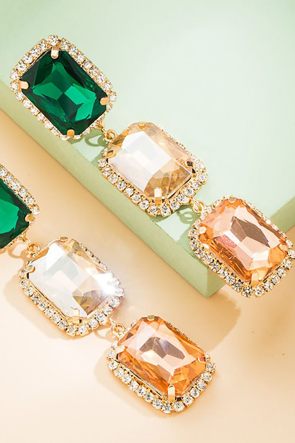 Party Earrings with Green Rhinestone Beads