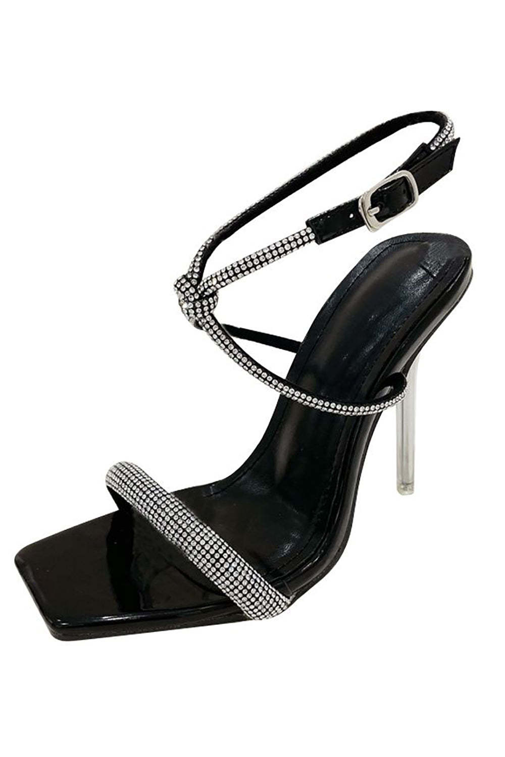 Black Stiletto High Heels with Square Toe