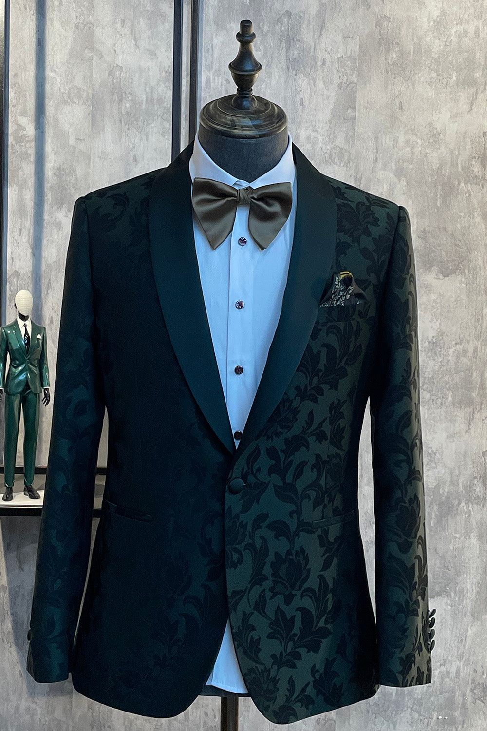 Men's Prom Blazer with Dark Blue Peak Lapel
