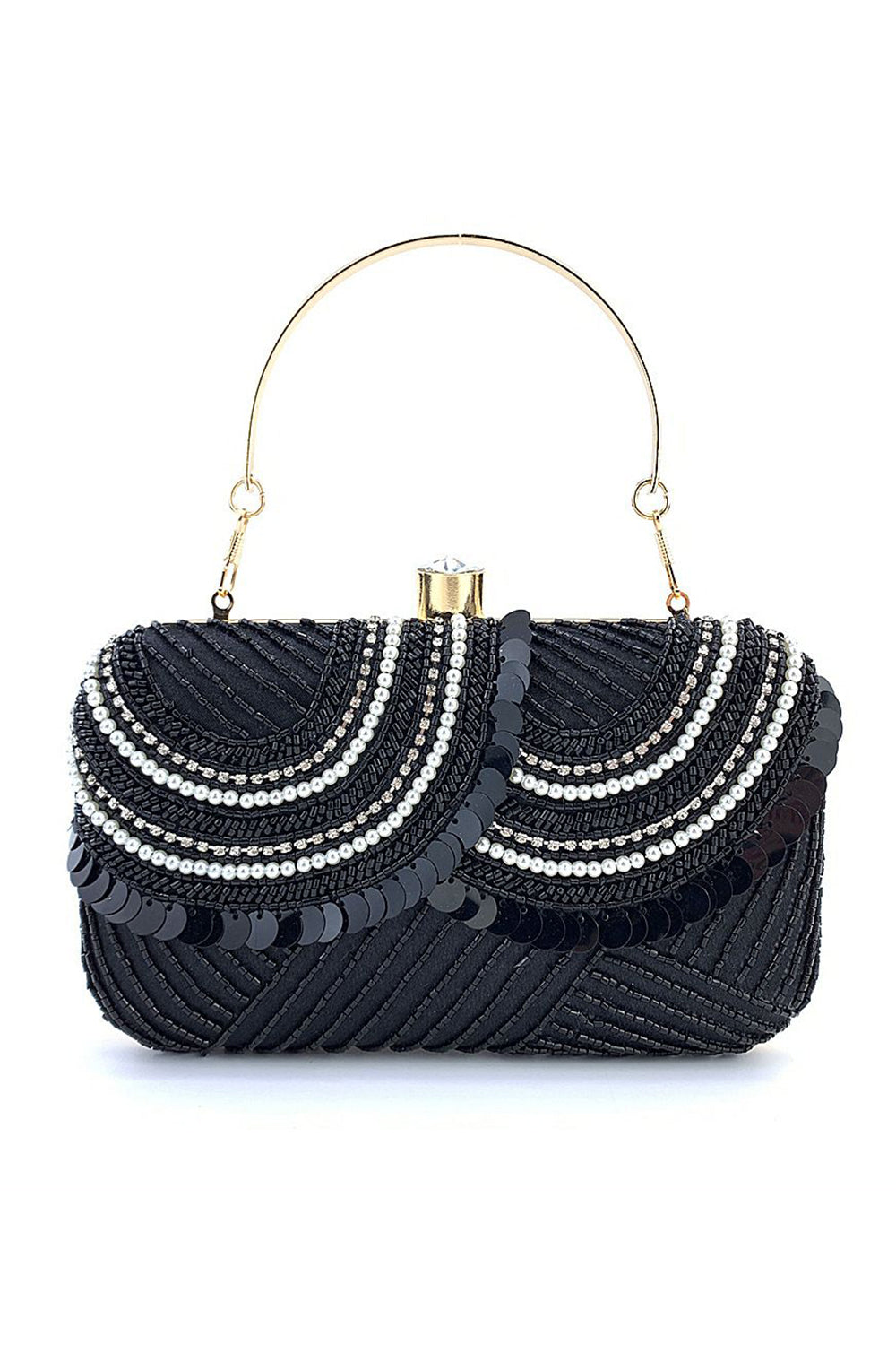 Mini Party Handbag in Black with Beads and Sequins