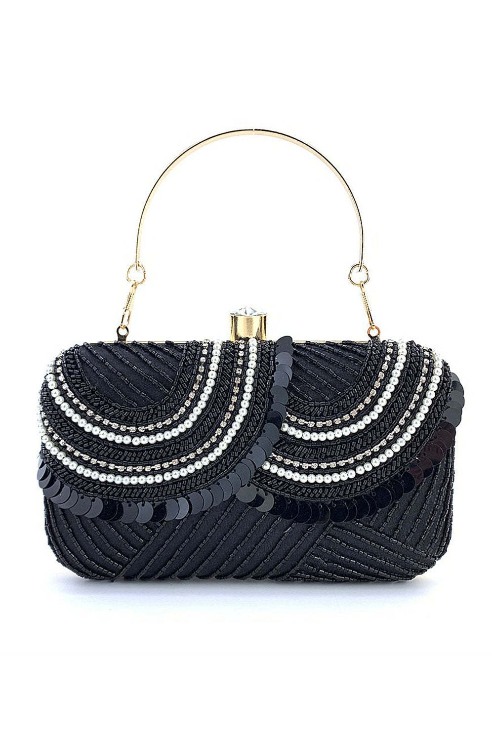 Mini Party Handbag in Black with Beads and Sequins