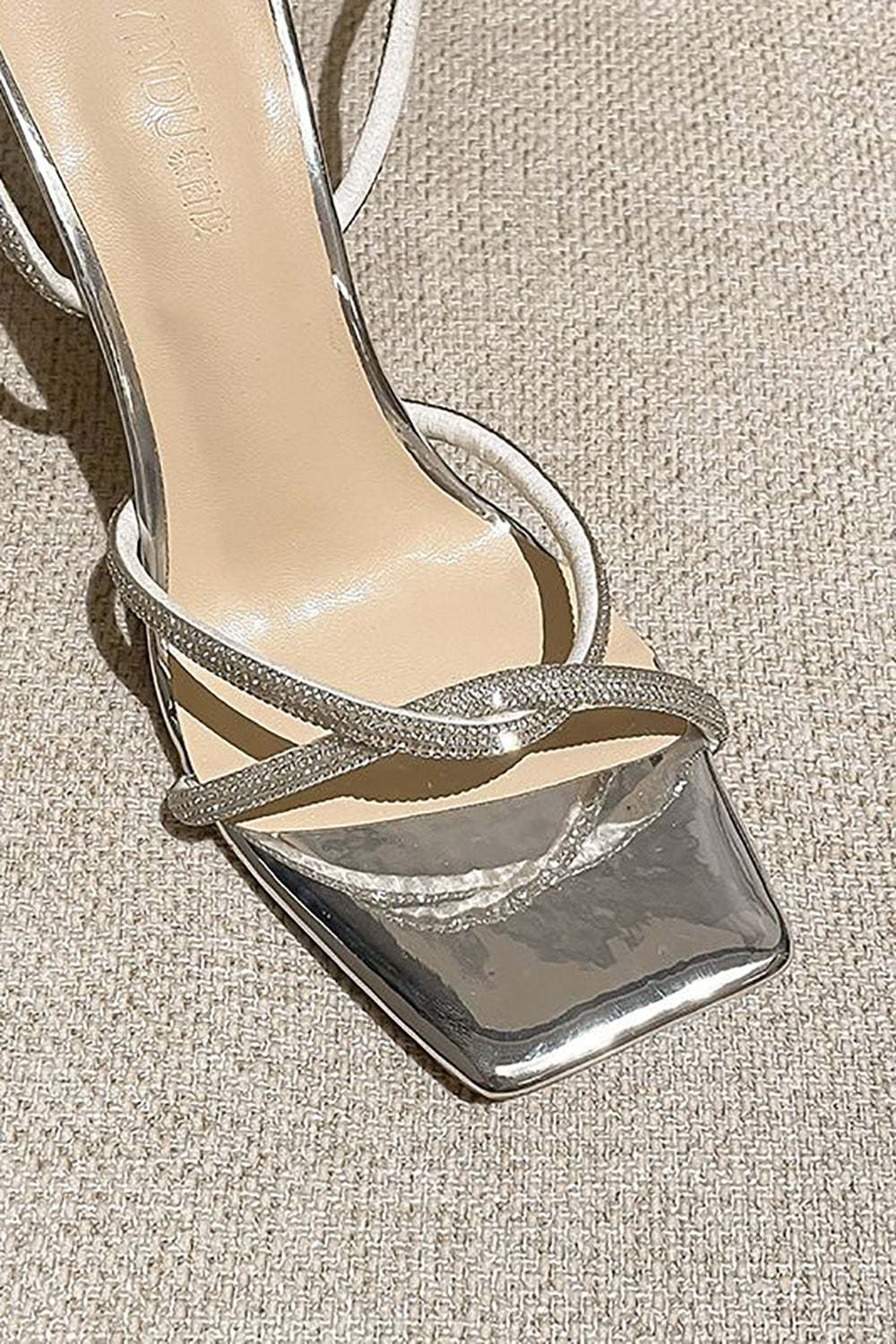 Open Toe Rhinestone Heeled Sandal Pump