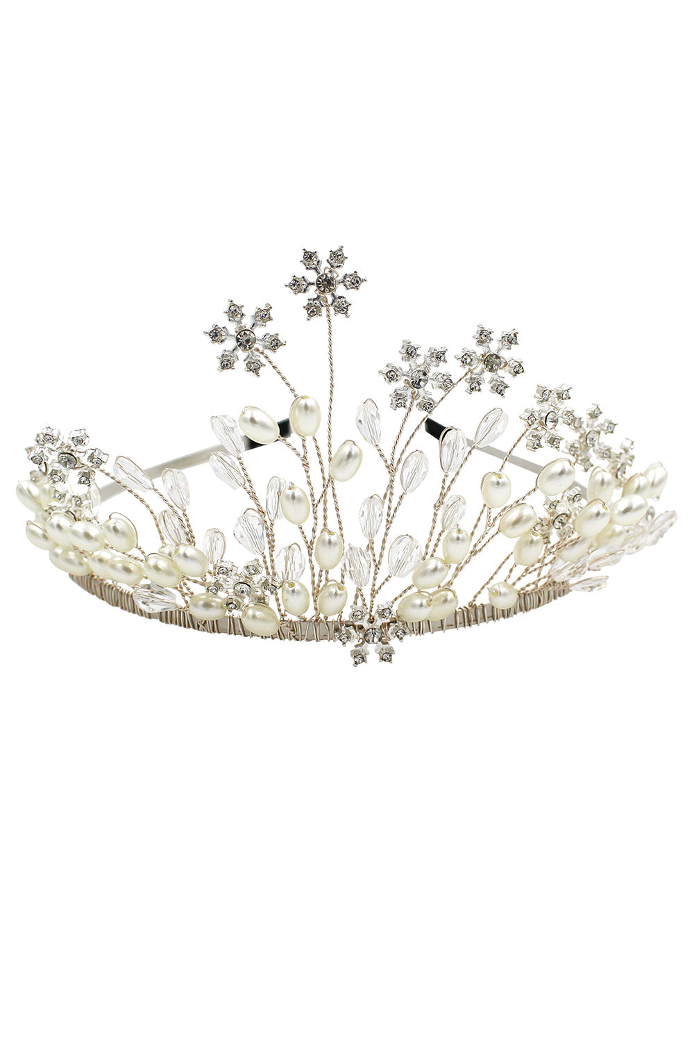 Bridal Crown with Snowflake and Pearl Flowers