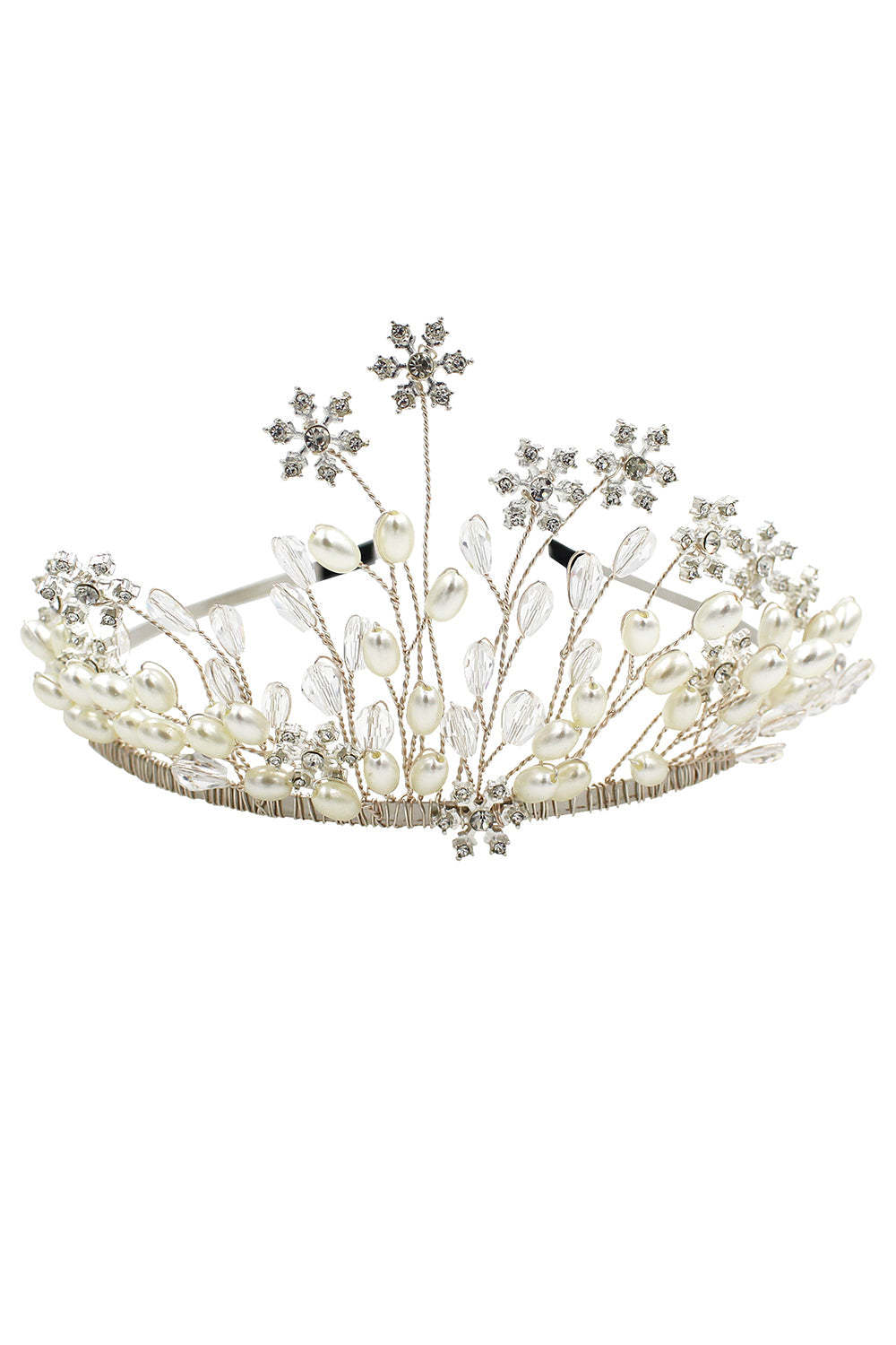 Bridal Crown with Snowflake and Pearl Flowers