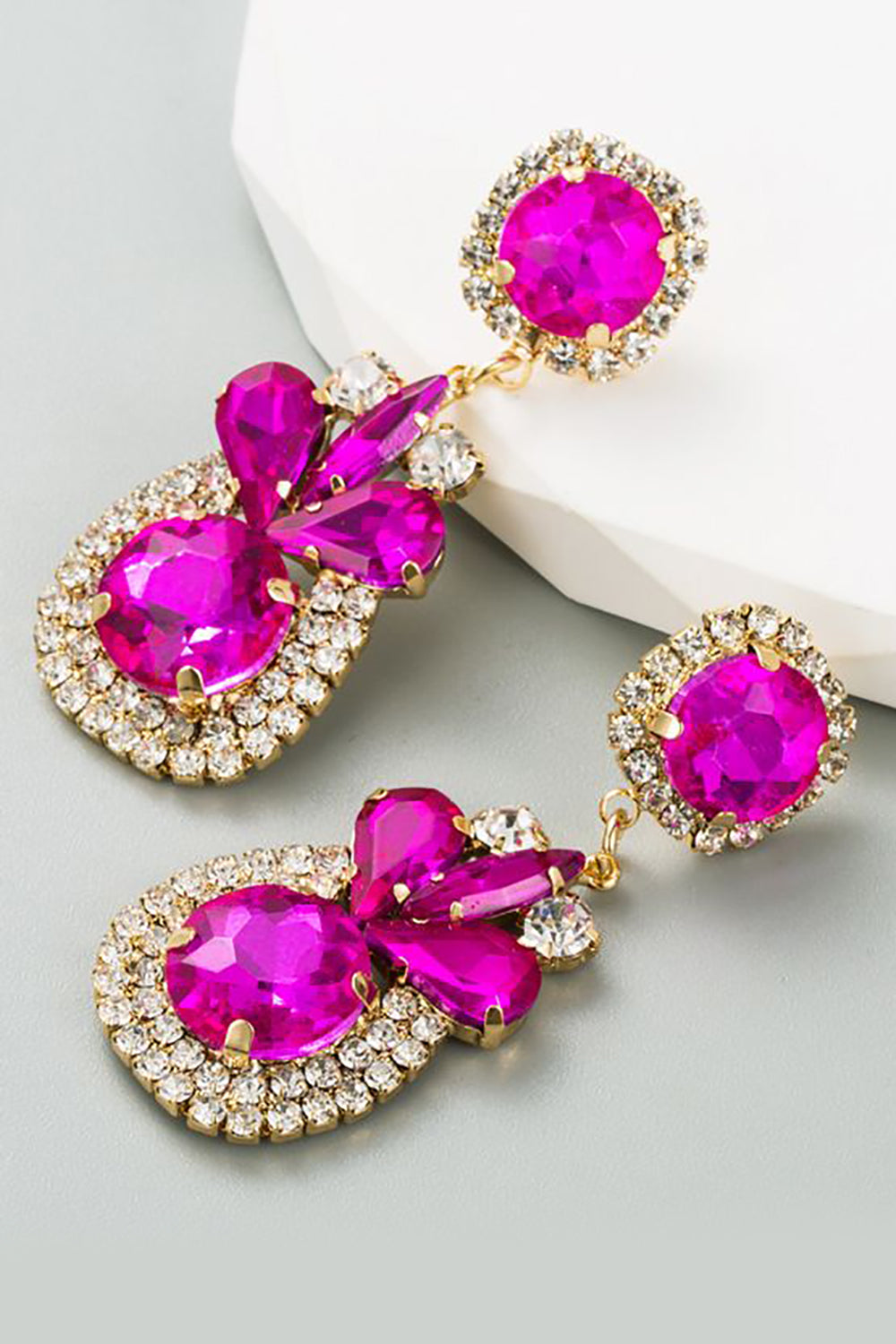 Beaded Earrings with Fuchsia Rhinestones