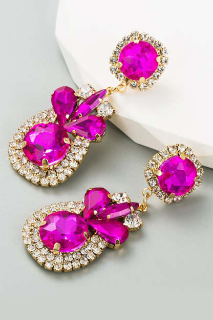 Beaded Earrings with Fuchsia Rhinestones