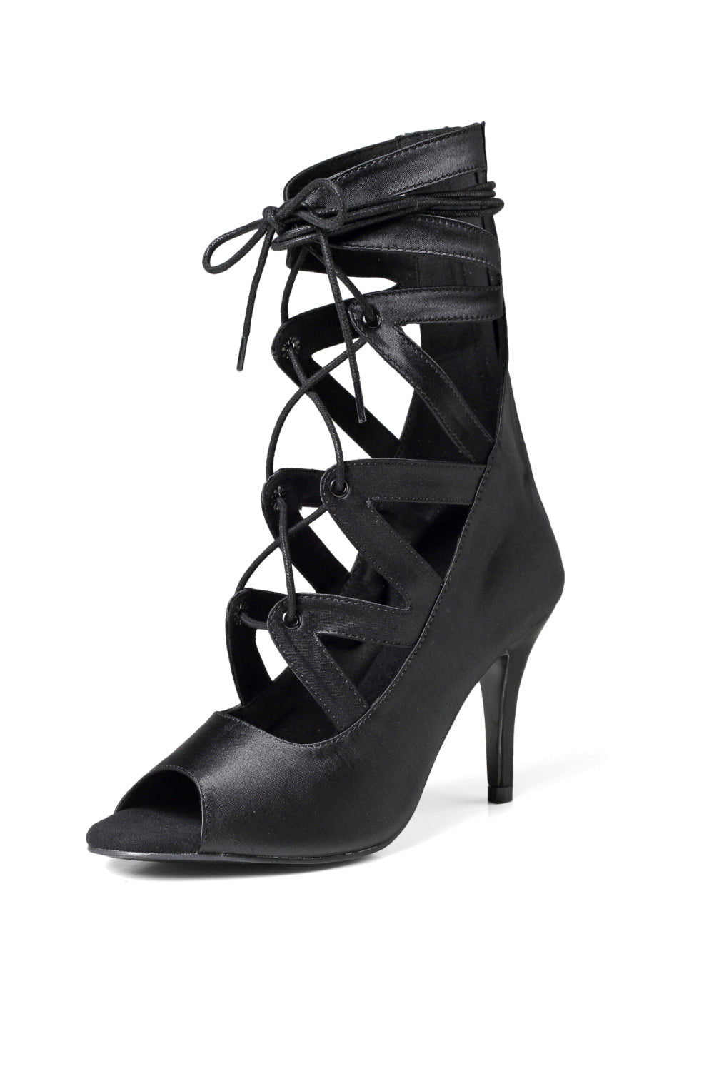 High Open-Toe Boots with Black Lace-Up Detail