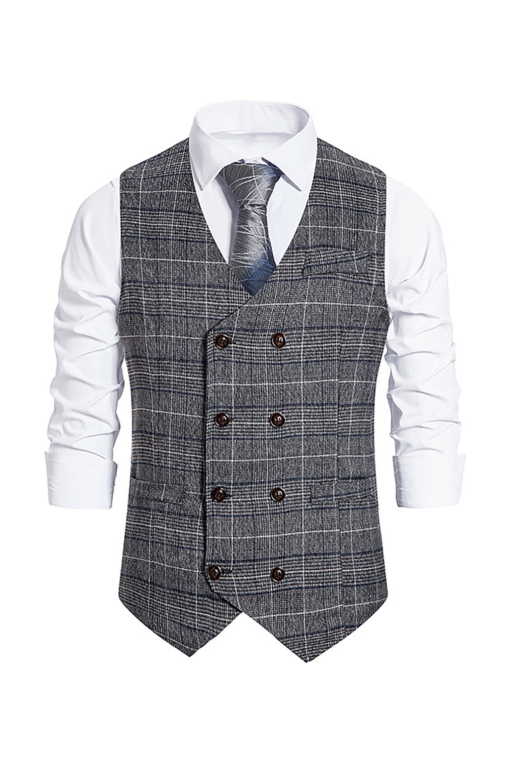 Men's Double Breasted Brown Pinstripe Vest with Shawl Lapel