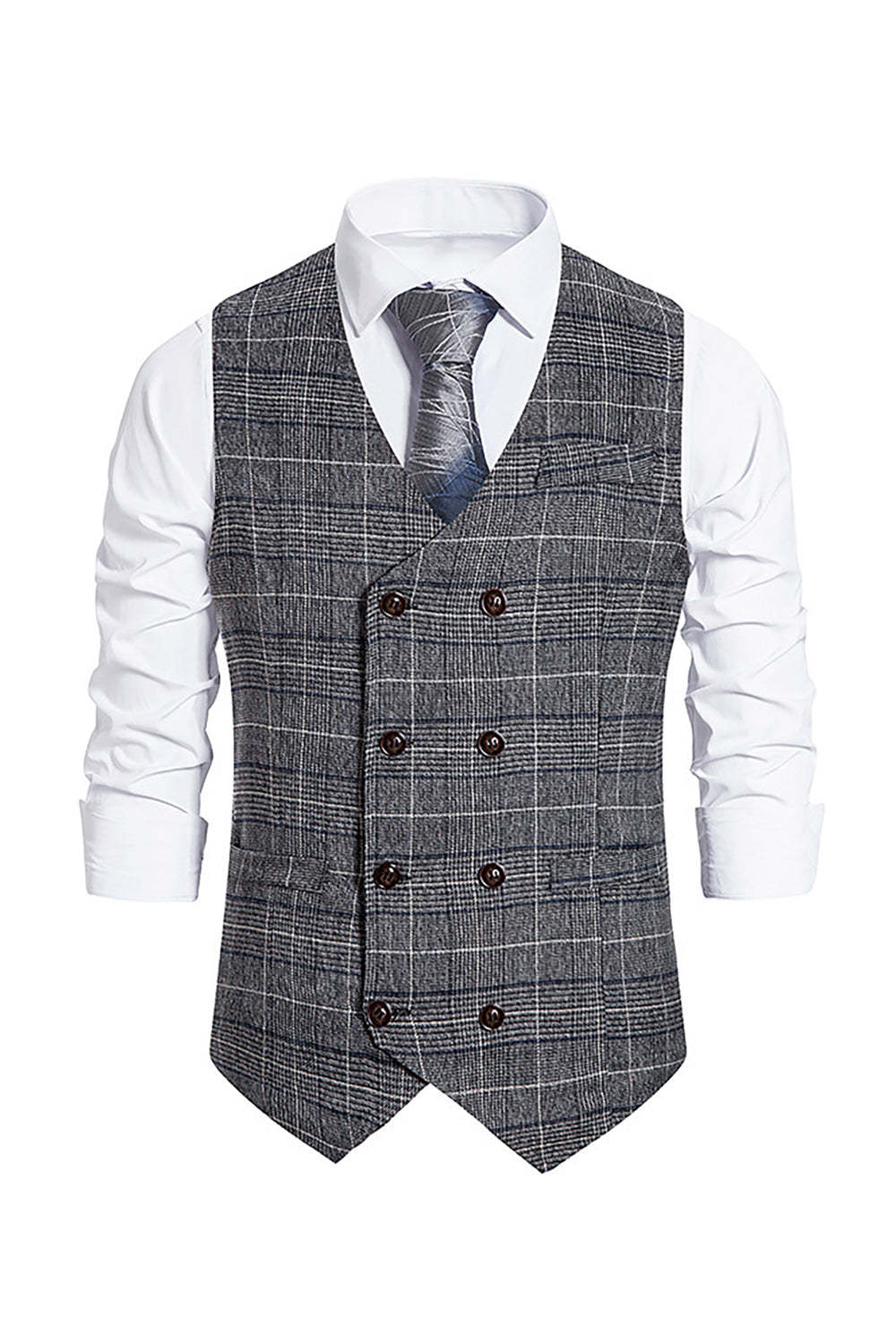 Men's Double Breasted Brown Pinstripe Vest with Shawl Lapel