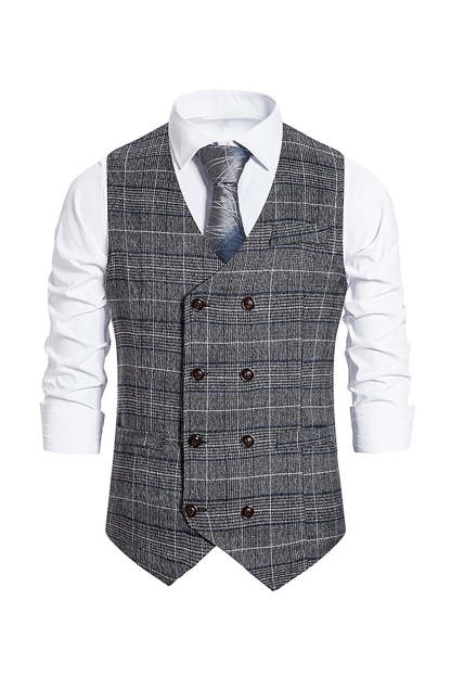 Men's Double Breasted Brown Pinstripe Vest with Shawl Lapel