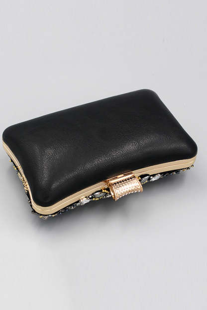 Evening Clutch with Black Beaded Shoulder Chain