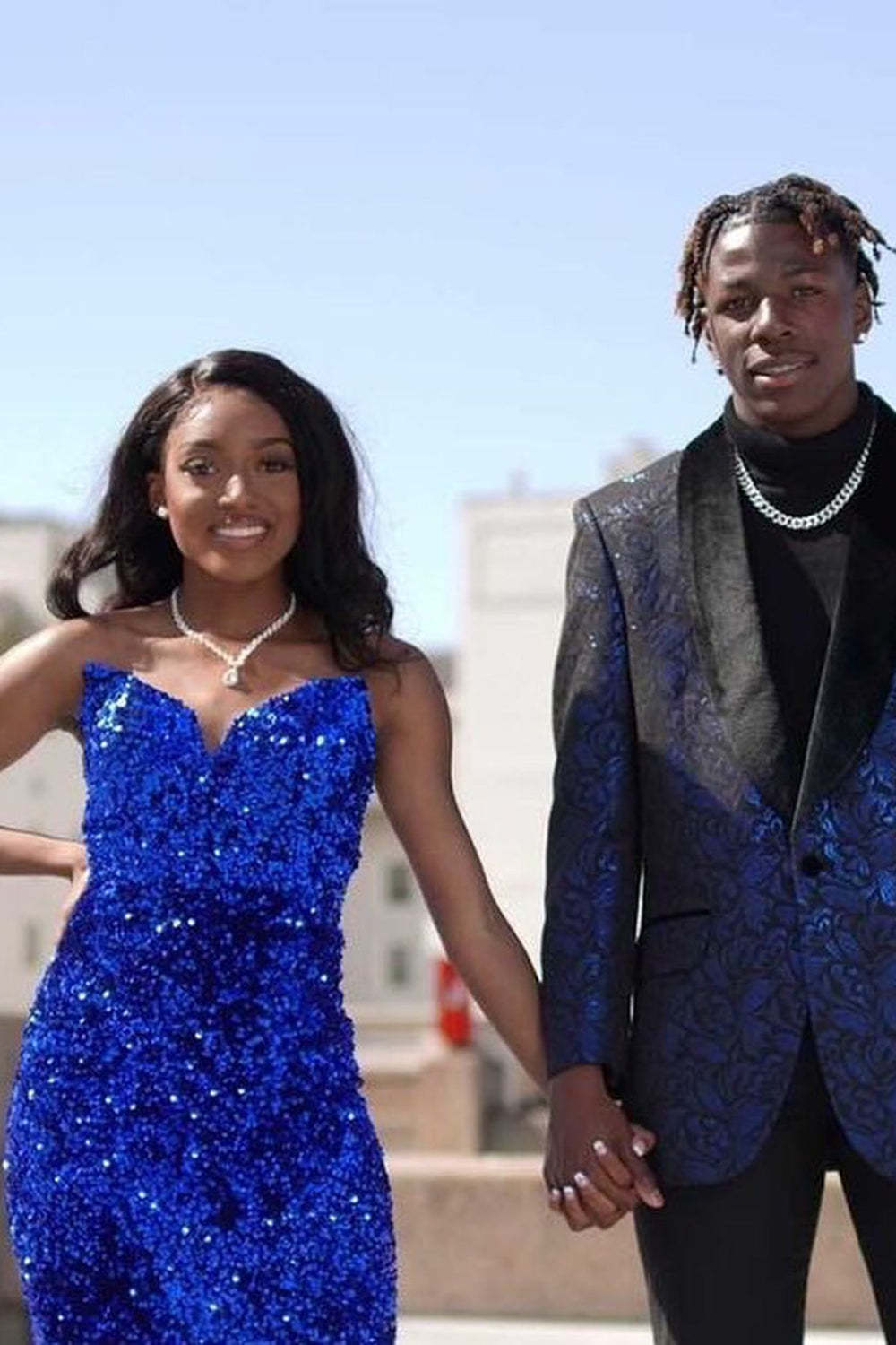 Sparkly Men's Prom Blazer with Dark Blue Shawl Lapel