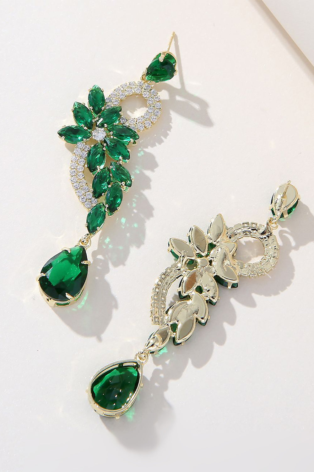 Prom Earrings with Green Rhinestone Beads