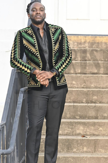 Men's Printed Green Blazer for Prom