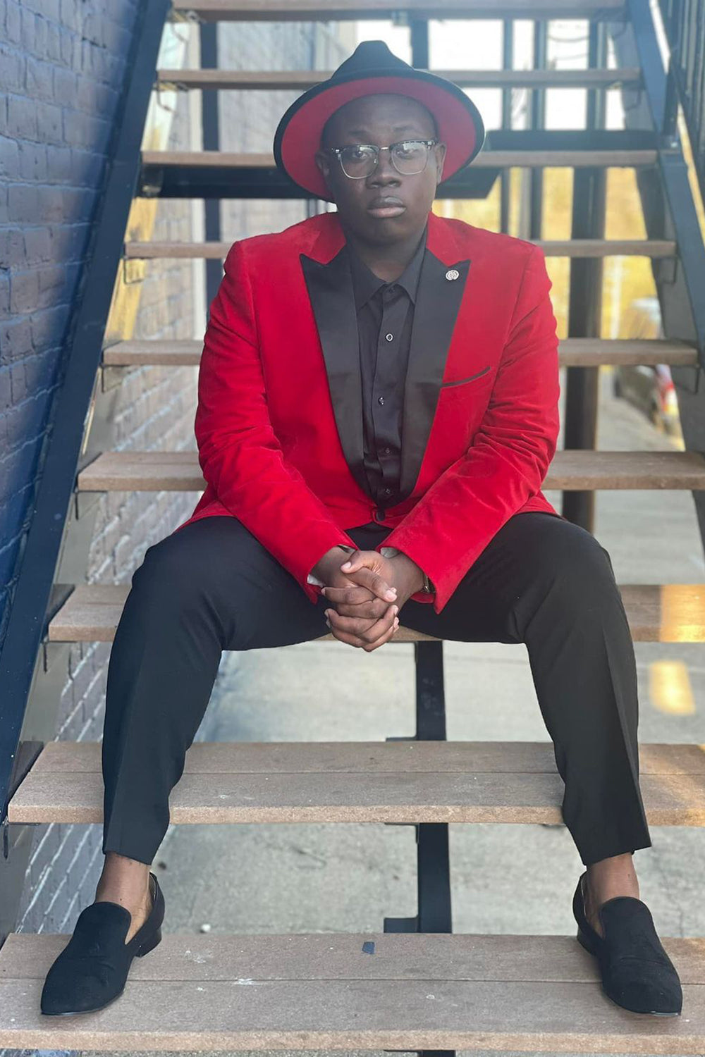 Men's Red Peak Lapel Party Blazer