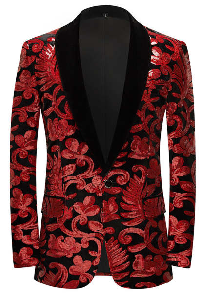 Red Glitter Sequined 2-Piece Suit for Men