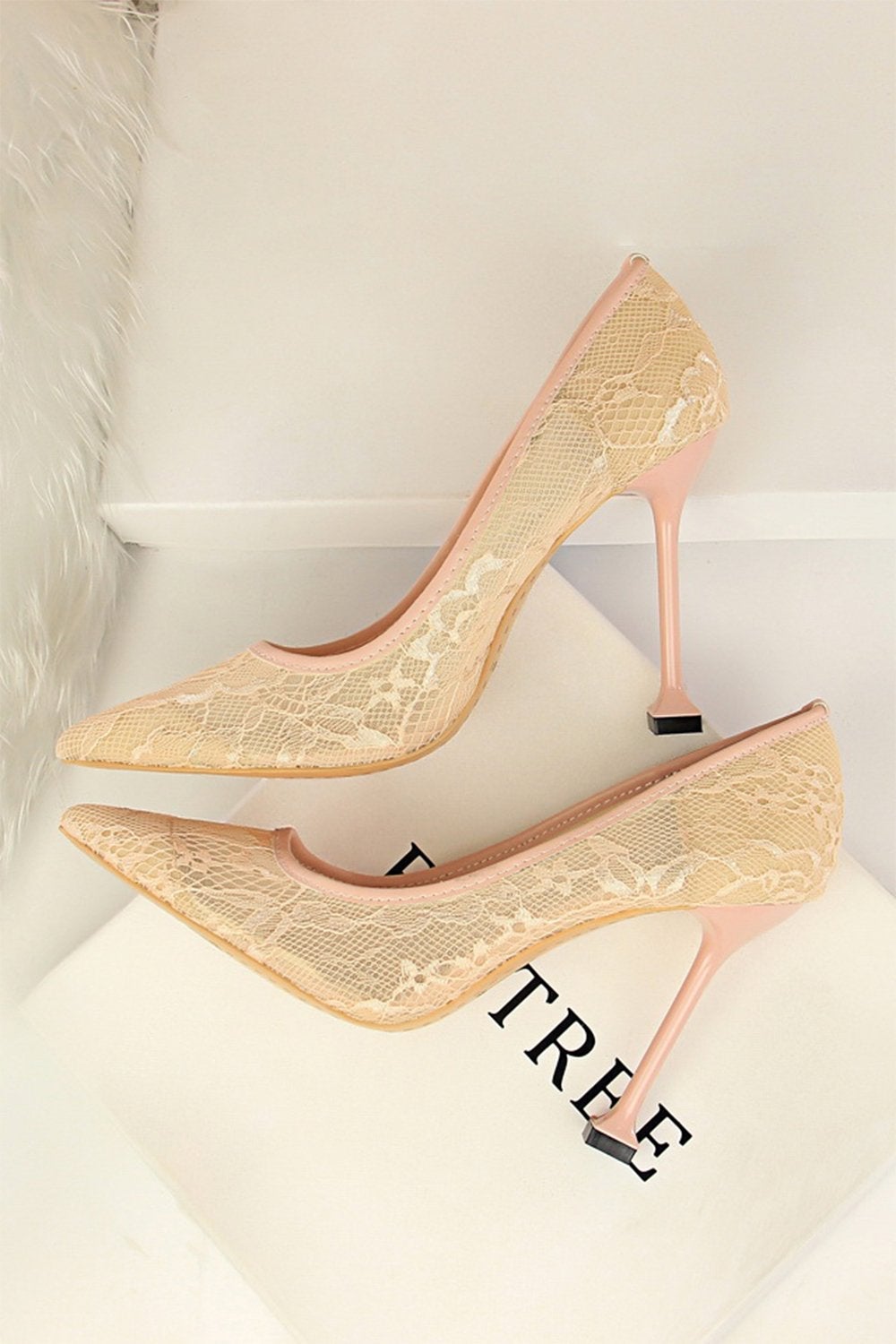 Pointy Stiletto Heels in Black Lace