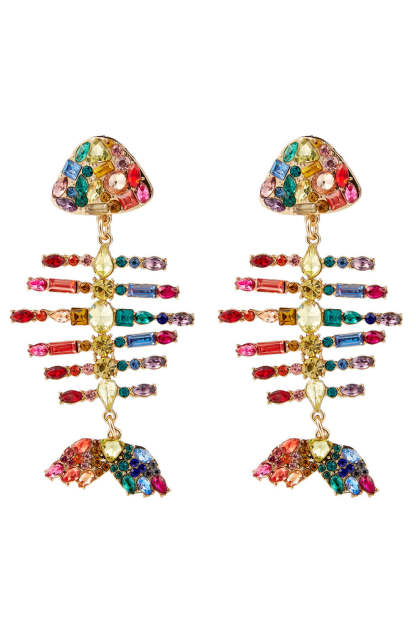 Beaded Fishbone Earrings in Vibrant Colors
