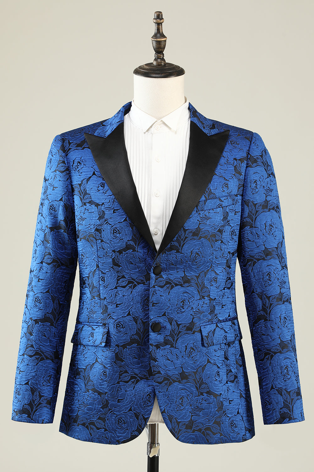 Royal Blue Jacquard Peak Lapel Prom Blazer for Men