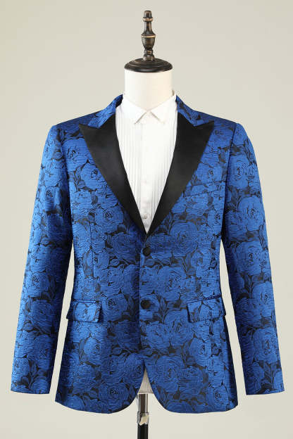 Royal Blue Jacquard Peak Lapel Prom Blazer for Men