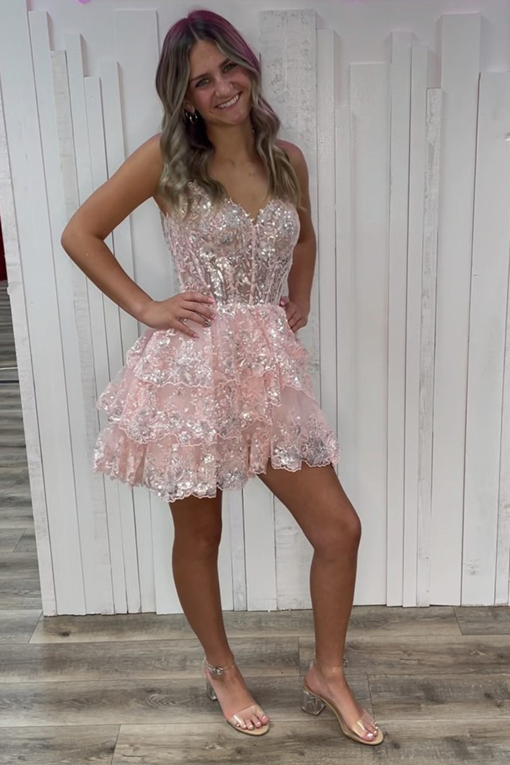 Princess A Line Spaghetti Straps Navy Corset Cocktail Dress With Ruffles