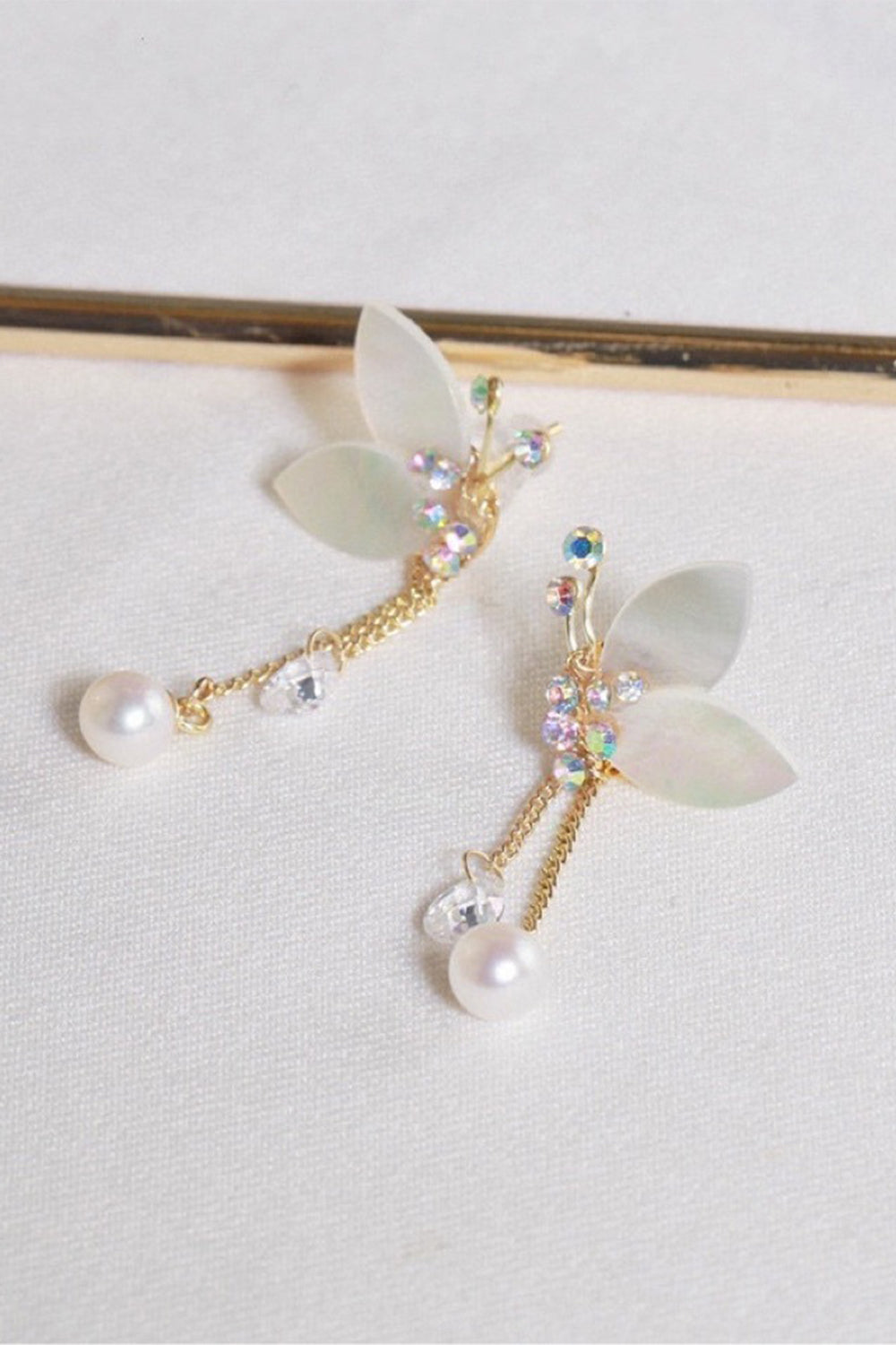 Butterfly Earrings with Freshwater Pearl and Crystal Shell
