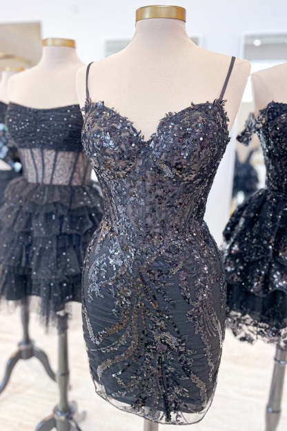 Stylish Sheath Spaghetti Straps Lilac Corset Cocktail Dress With Sequins