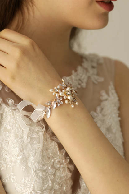 Bridal Wristband with Freshwater Pearl Jewelry