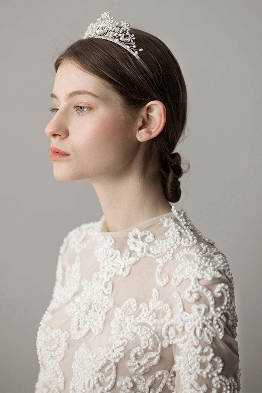 Bridal Crown with Snowflake and Pearl Flowers