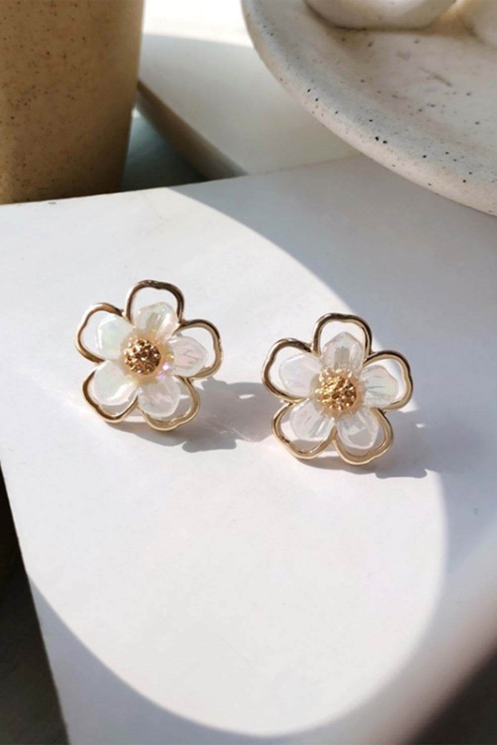 Earrings with White Floral Design