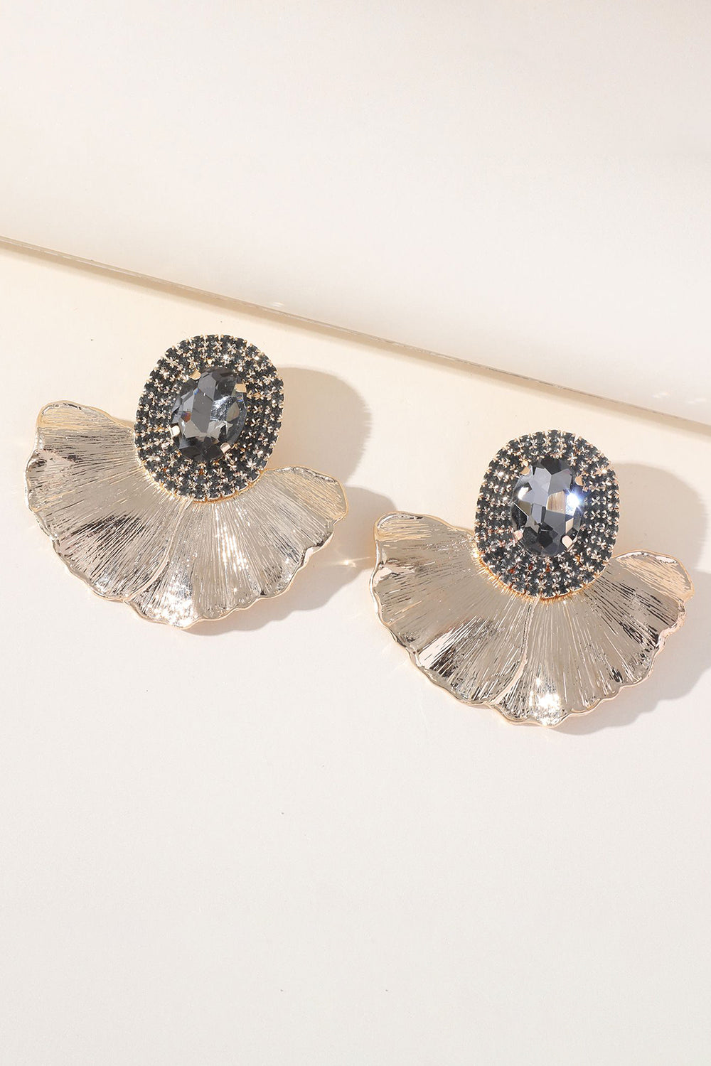 Sparkly Floral Earrings with Oval Rhinestones