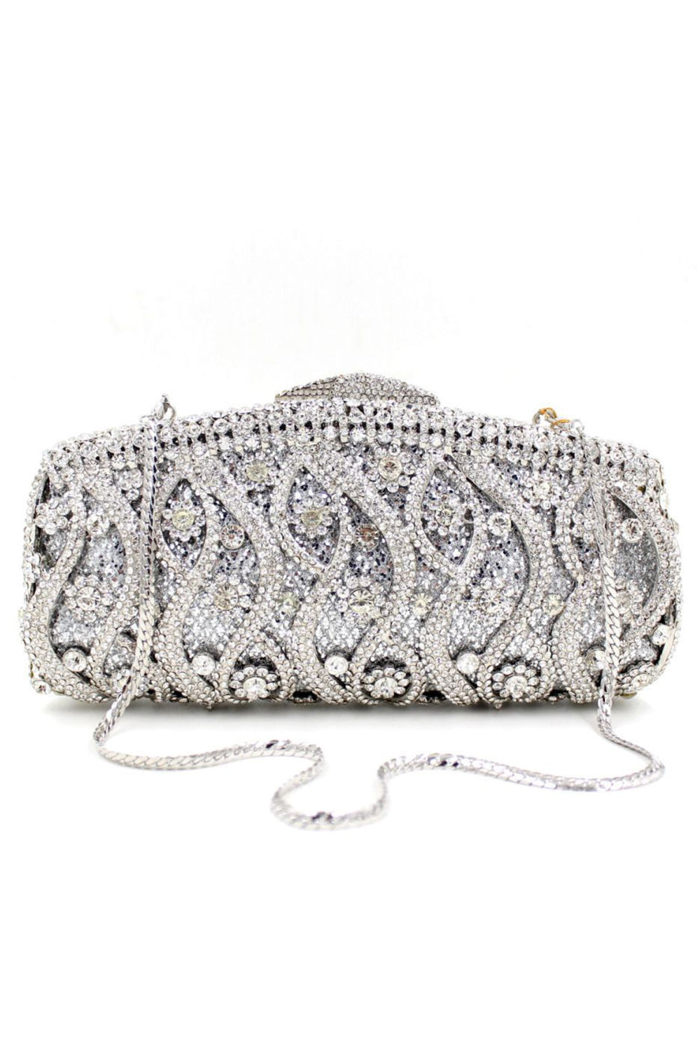 Elegant Handbag with Detachable Chain for Parties Adorned with Rhinestones