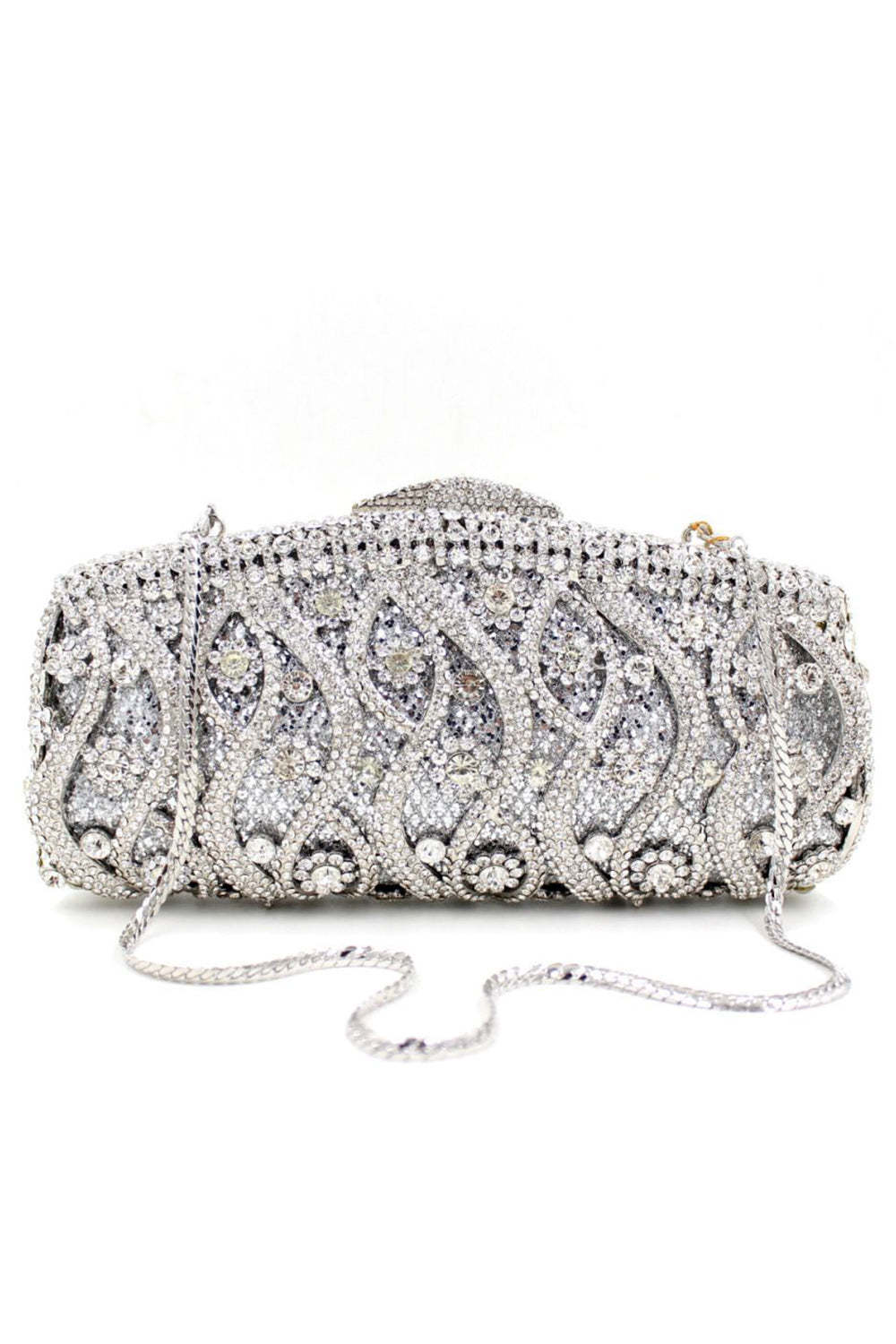 Elegant Handbag with Detachable Chain for Parties Adorned with Rhinestones