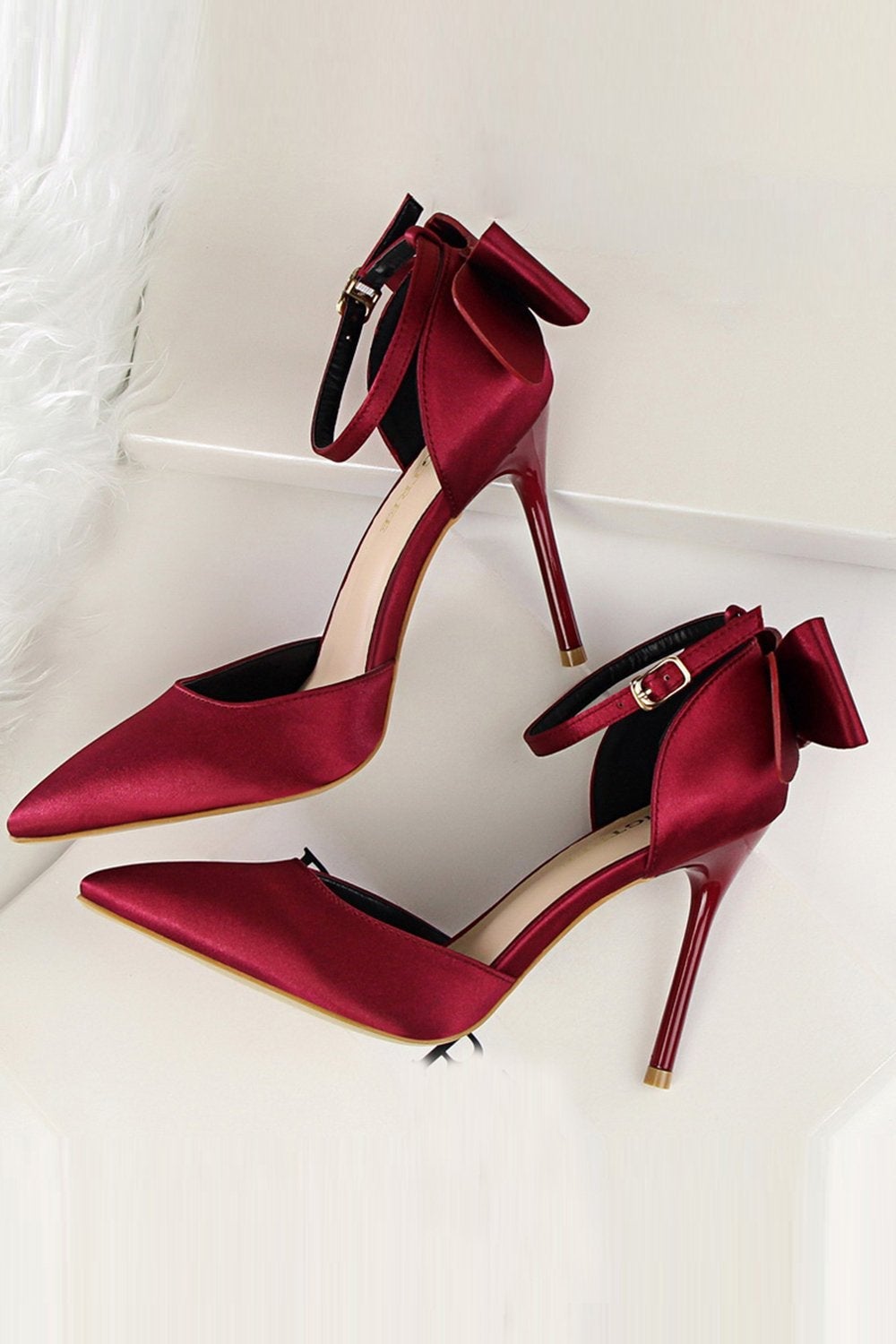 Prom Heels in Burgundy Satin Featuring a Bowknot