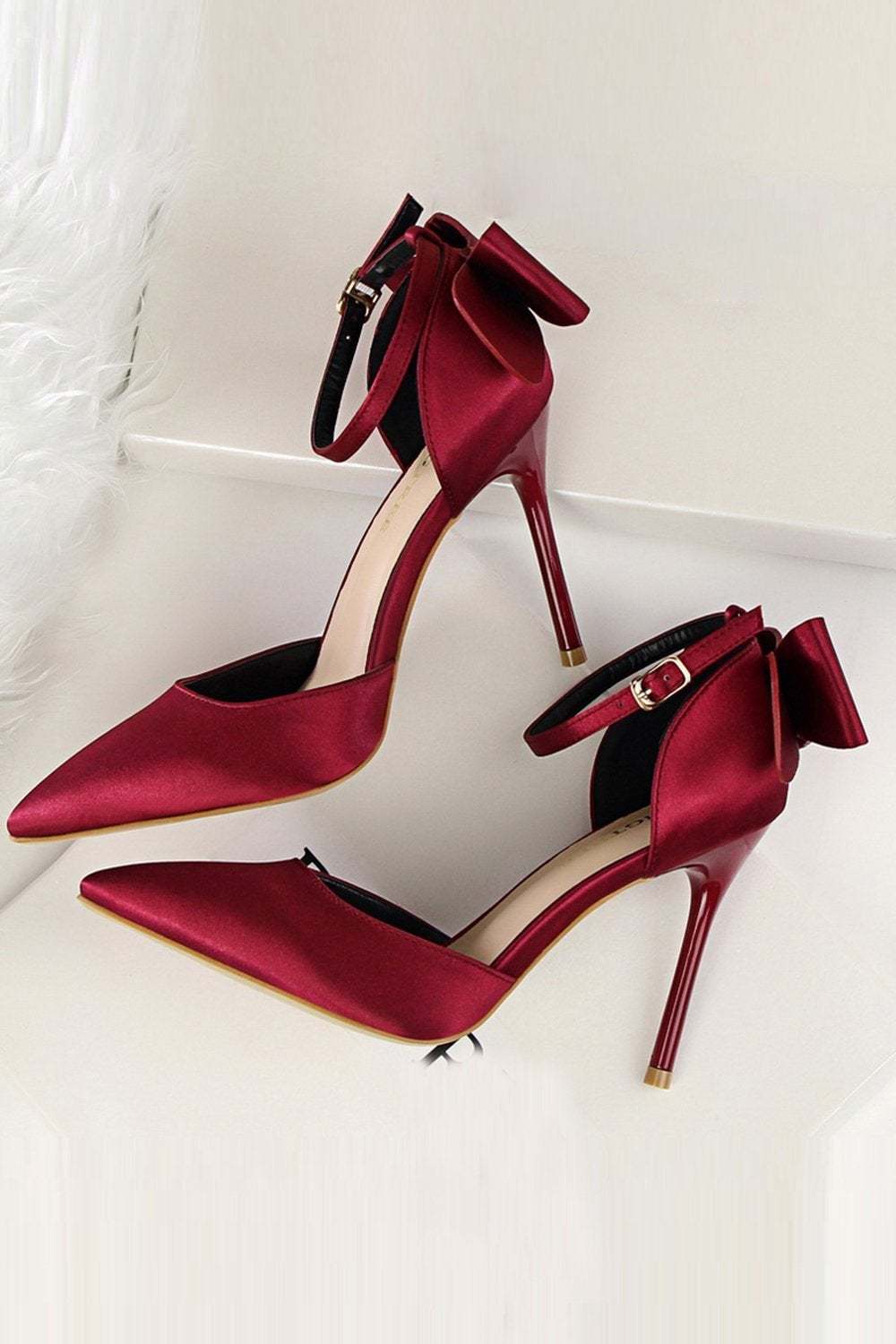 Prom Heels in Burgundy Satin Featuring a Bowknot