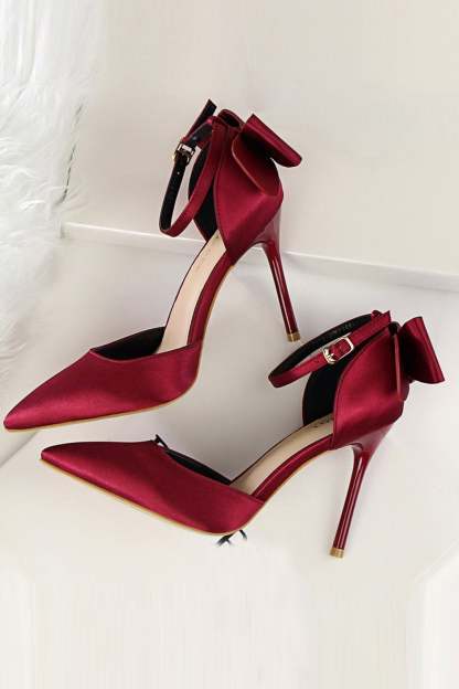 Prom Heels in Burgundy Satin Featuring a Bowknot