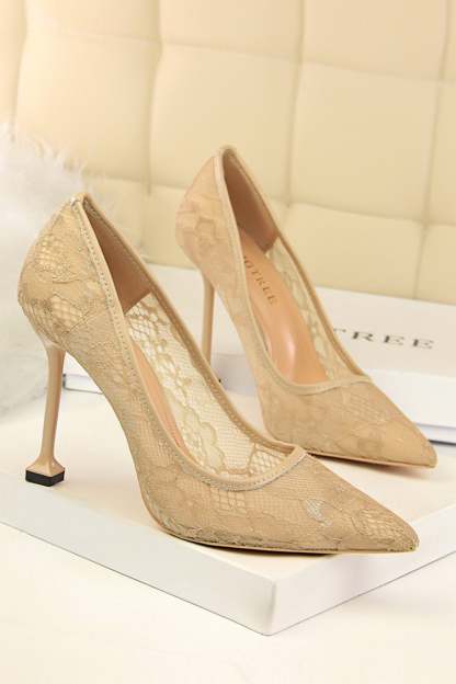 Pointy Stiletto Heels in Black Lace