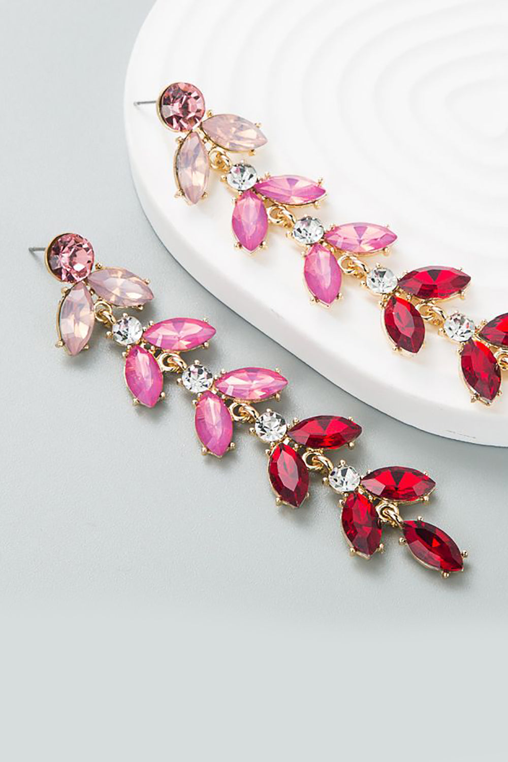 Earrings with Rhinestone Leaves in Vibrant Colors