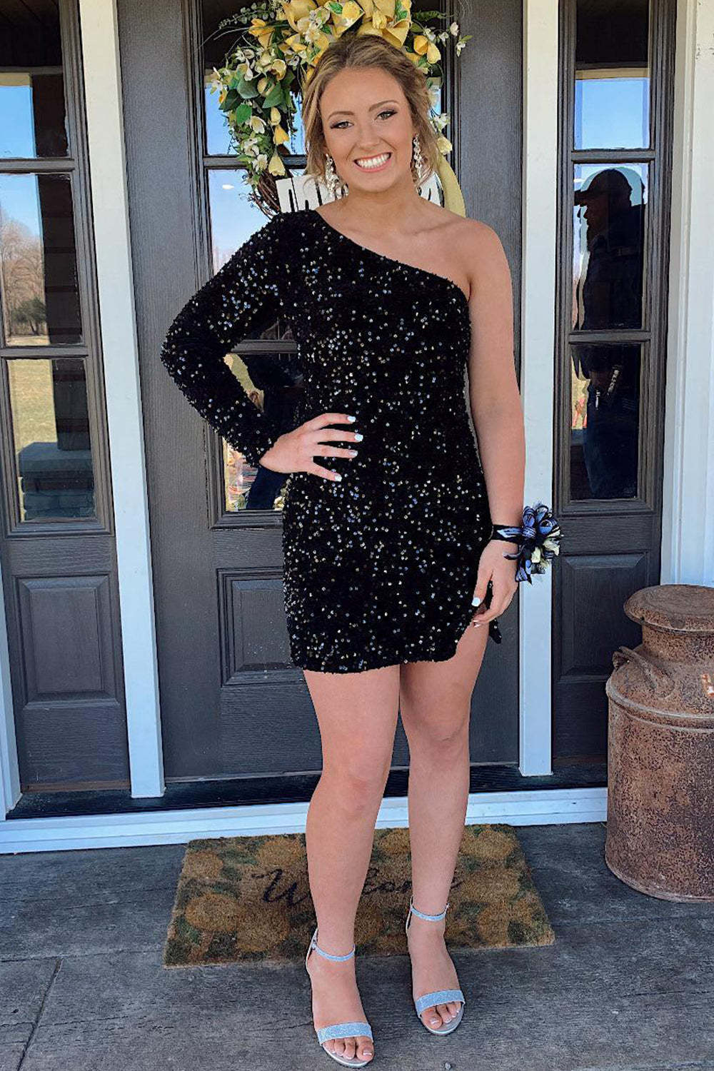 Fuchsia Sequins Cocktail Dress With Sleeves