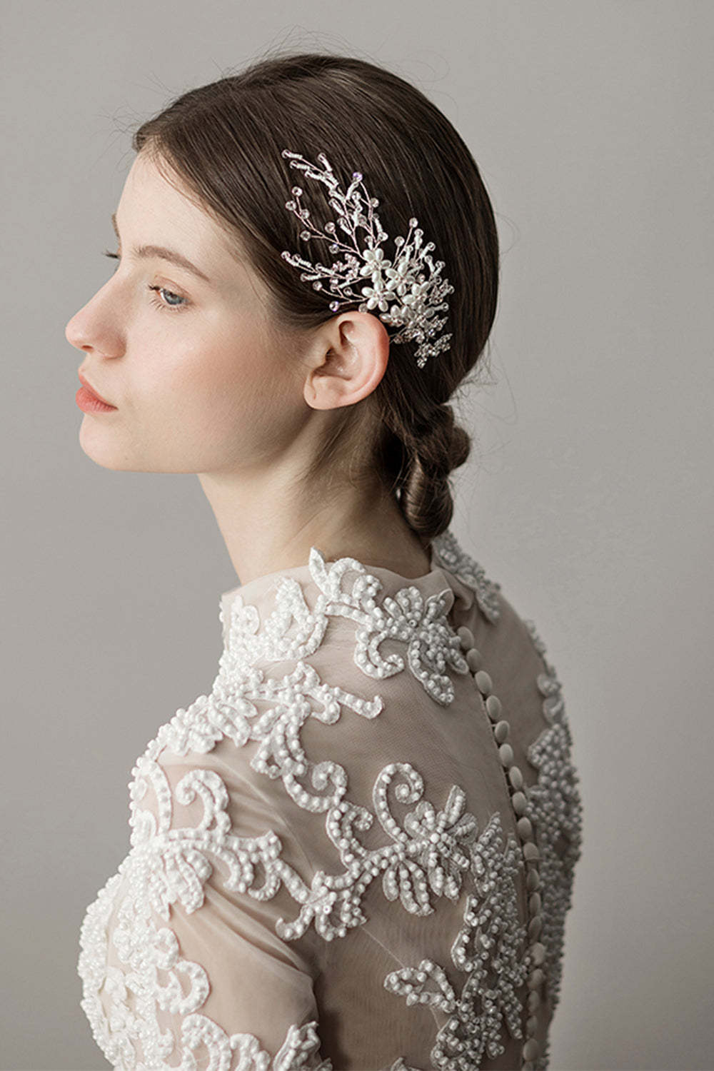 Bridal Hair Accessories with Handmade Pearl Flowers