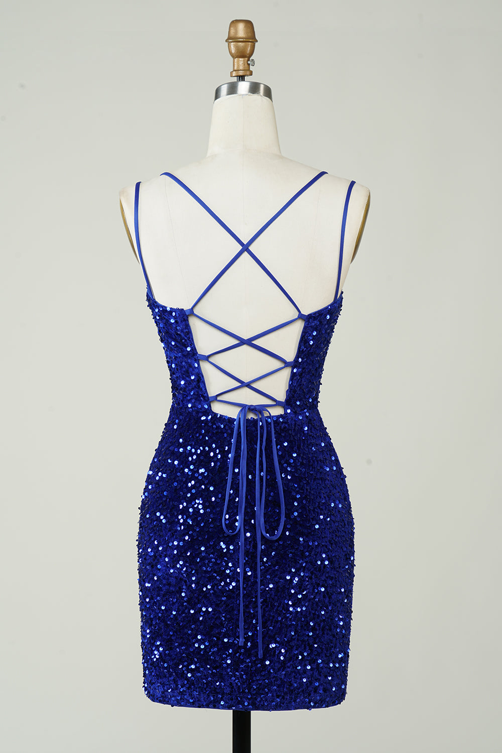Sheath Royal Blue Sequins Short Cocktail Dress With Criss Cross Back