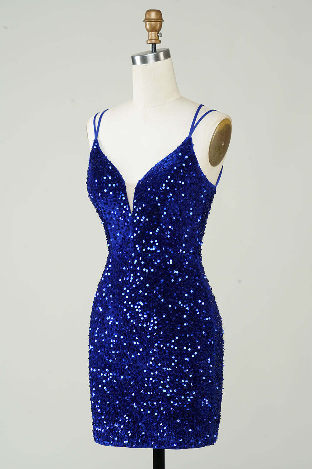 Sheath Royal Blue Sequins Short Cocktail Dress With Criss Cross Back