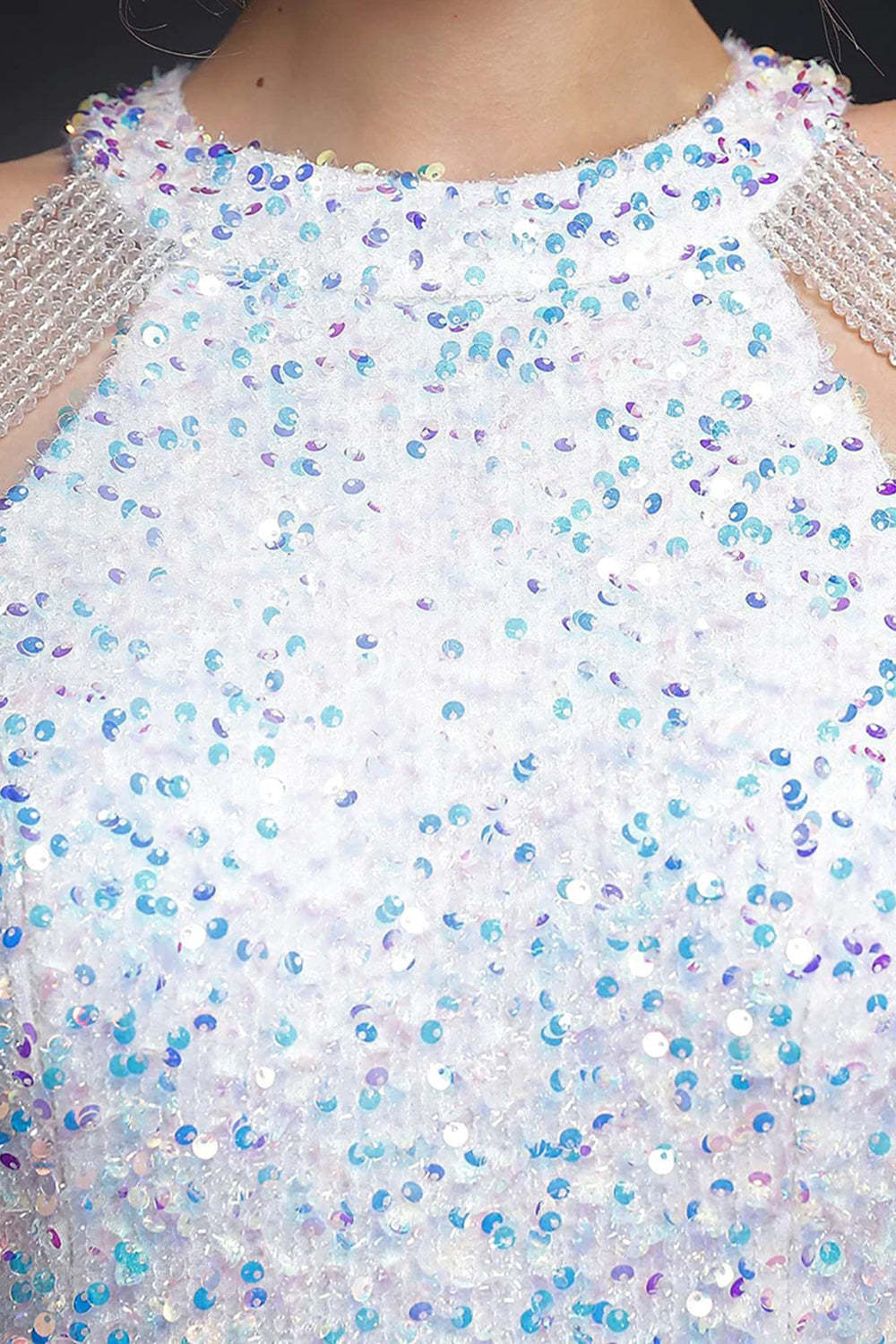 White Spaghetti Straps Sequins Sheath Short Cocktail Dress