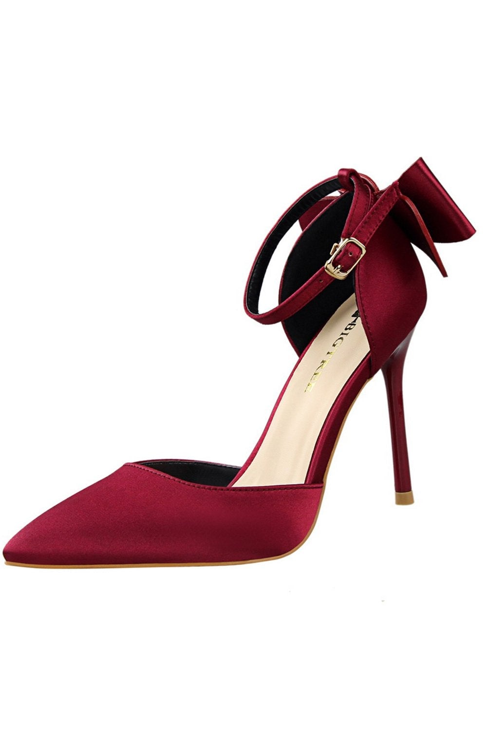 Prom Heels in Burgundy Satin Featuring a Bowknot