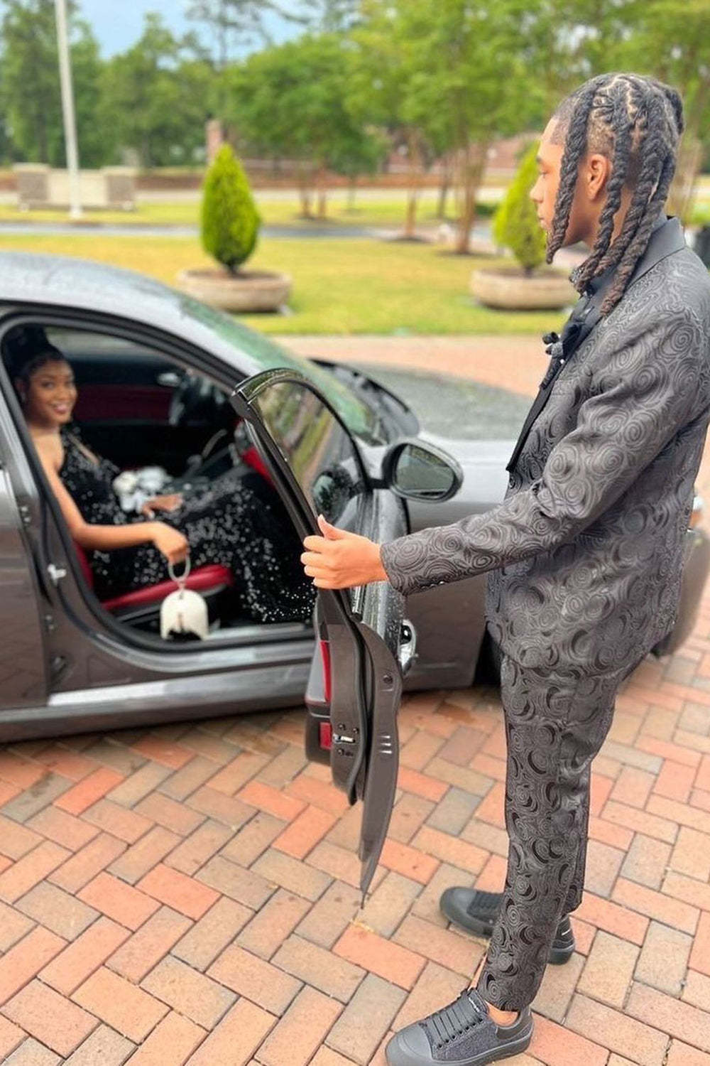 Men's Prom Suits in Black Shawl Lapel Jacquard 2-Piece Set