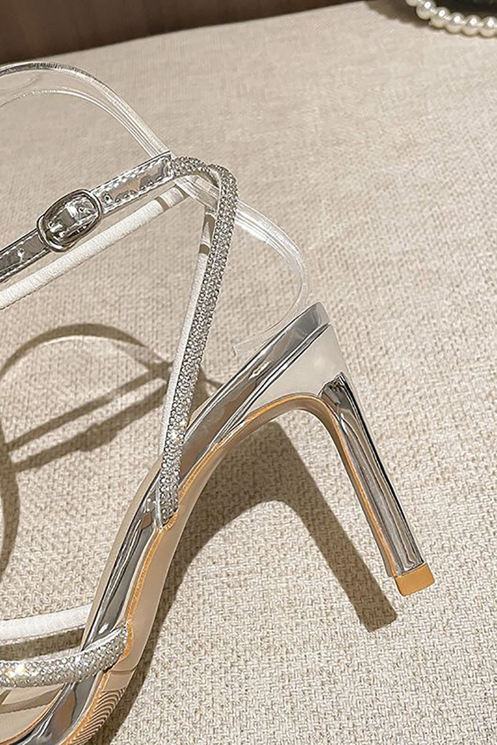 Open Toe Rhinestone Heeled Sandal Pump