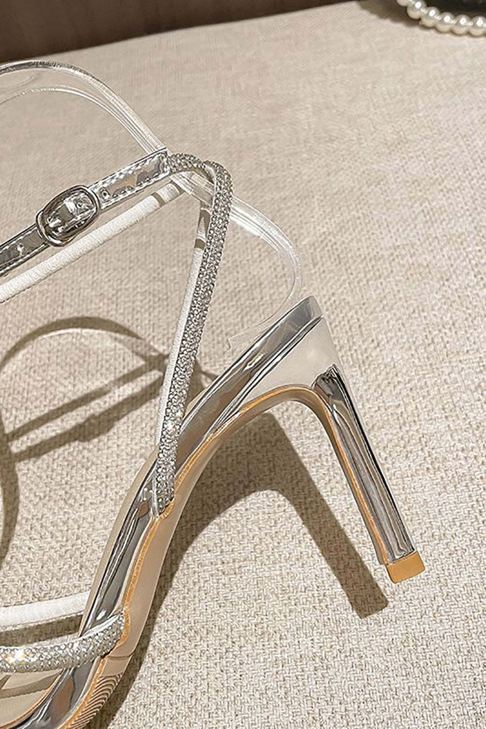 Open Toe Rhinestone Heeled Sandal Pump