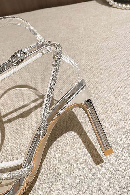 Open Toe Rhinestone Heeled Sandal Pump